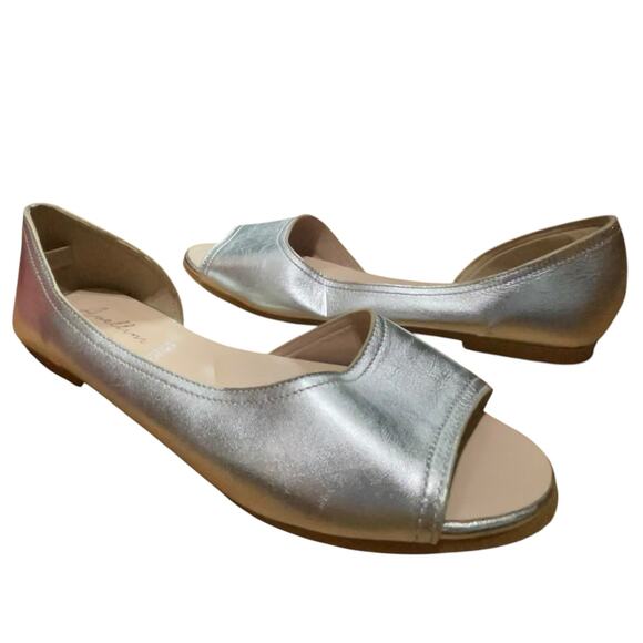 Avellini D'Orsay Open Toe Flats Silver Leather Made in Italy - Picture 2 of 10